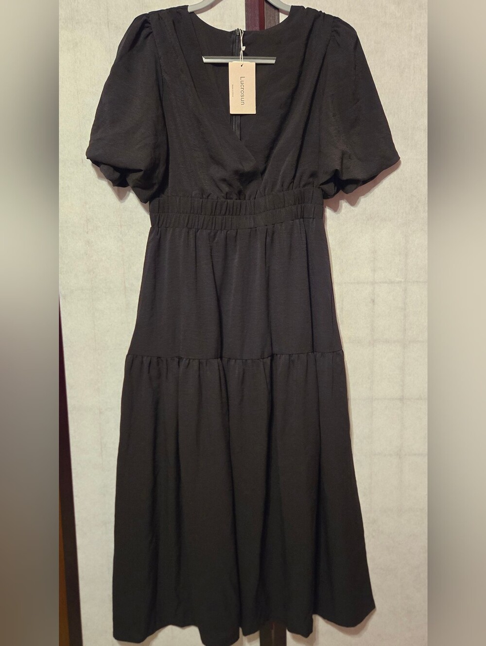 Black V-Neck Tiered Midi Dress